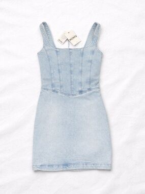 Light Wash Denim Mini Dress - Light Blue